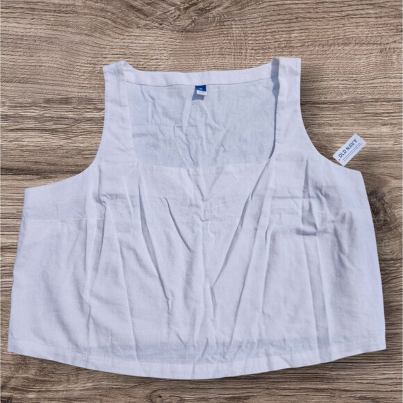 Lagenlook Old Navy Linen Crop Tank Top 2X White Capsule Wardrobe Cottage READ - Picture 2 of 11